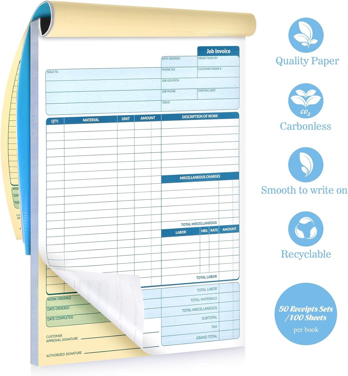 Large Job Work Order Forms, Job Invoice Forms/Receipt Book with Carbonless Co…
