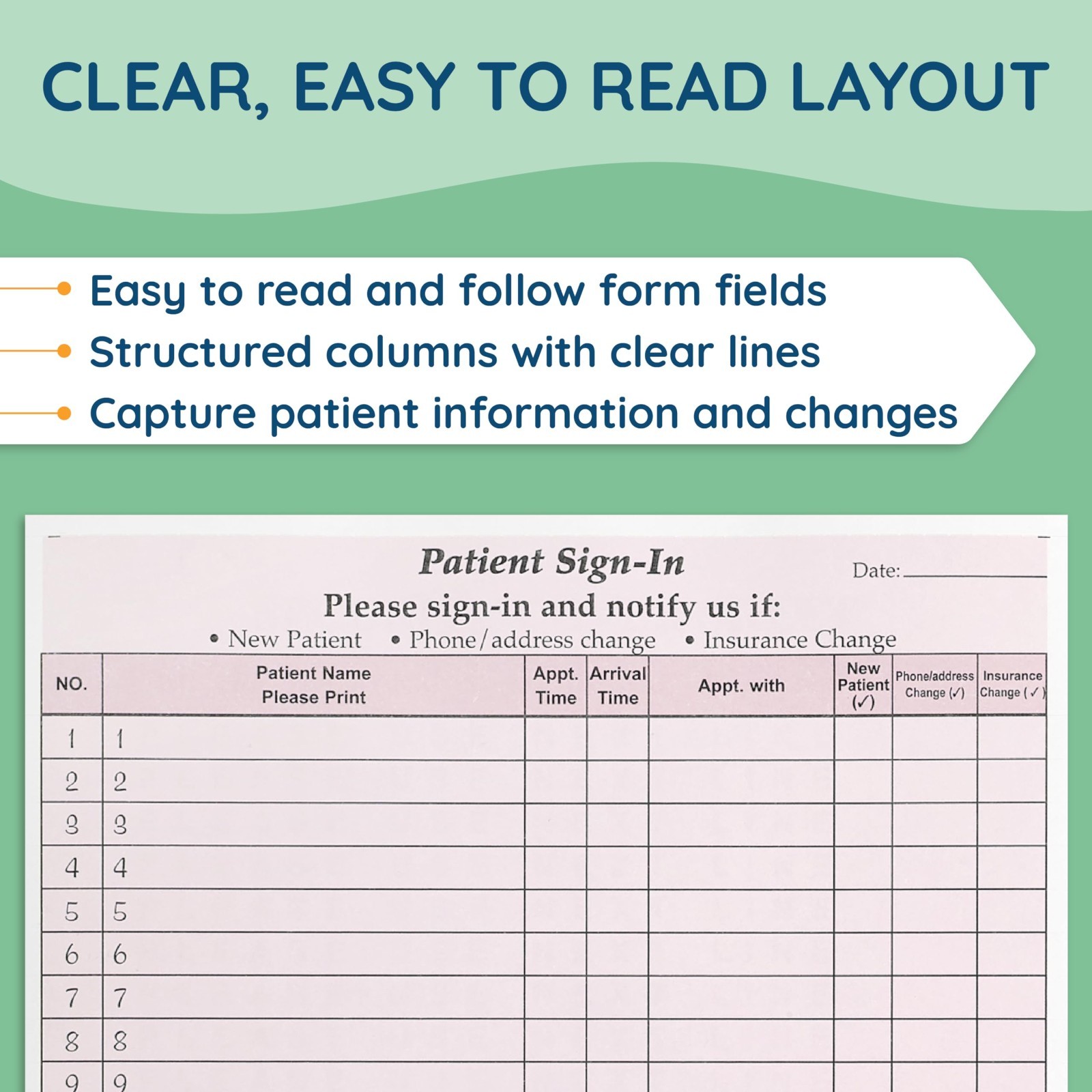 125 Patient Sign-In Sheets, Carbonless 3-Part Forms, HIPAA Compliant, Burgundy,