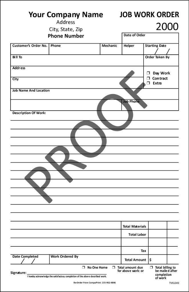 2000 Custom 2 Part Forms / Work Orders / Invoices / TMG049