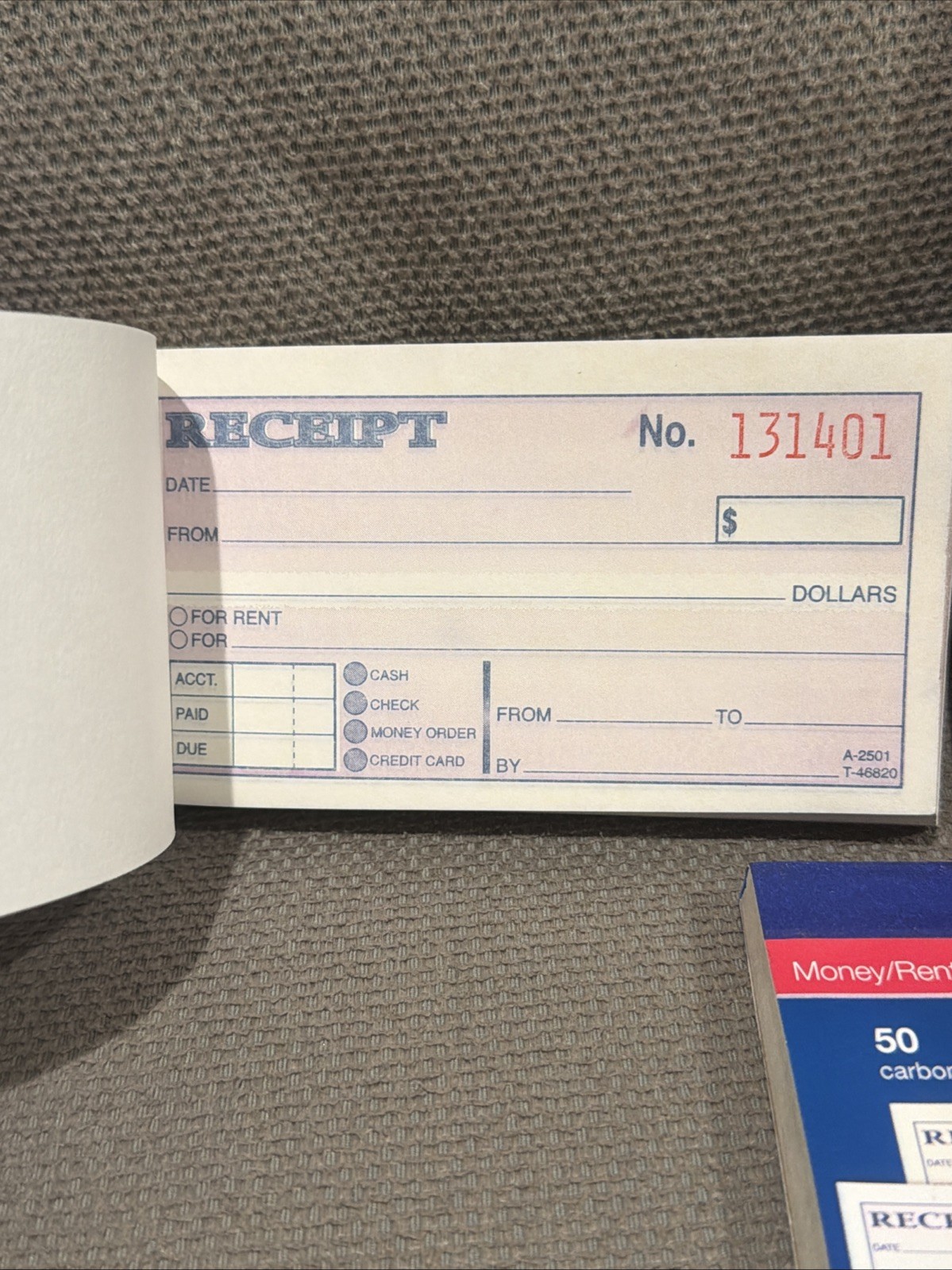 DC2501 Money / Rent Receipt, 2-3/4 x 5-3/8”, Carbonless 50 Set Book NEW