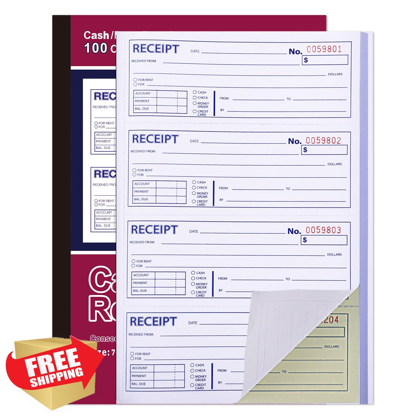 1 Pack Receipt Books,7-5/8″ x 10-7/8″ Receipt Book with Carbon Copies, 3-Part…