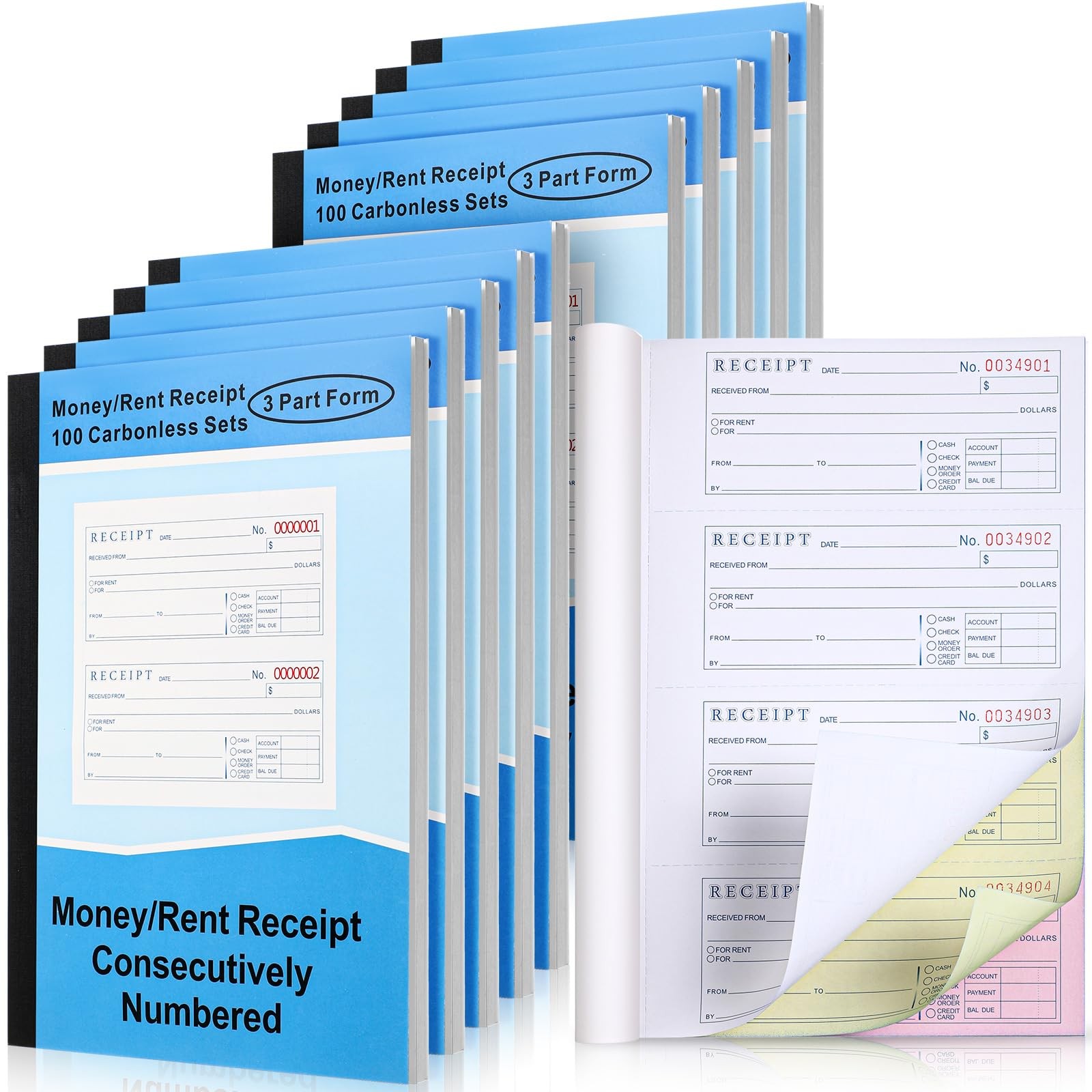 10 Sets Money and Rent Receipt Book 3 Part Carbonless, 7-5/8″ x 10-7/8″ Bound…