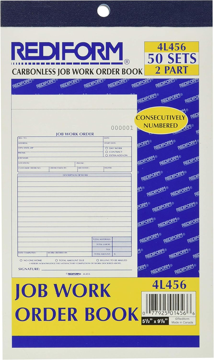REDIFORM Job Work Order Book, 5 1/2 X 9 1/8, Two Part, 50/Book
