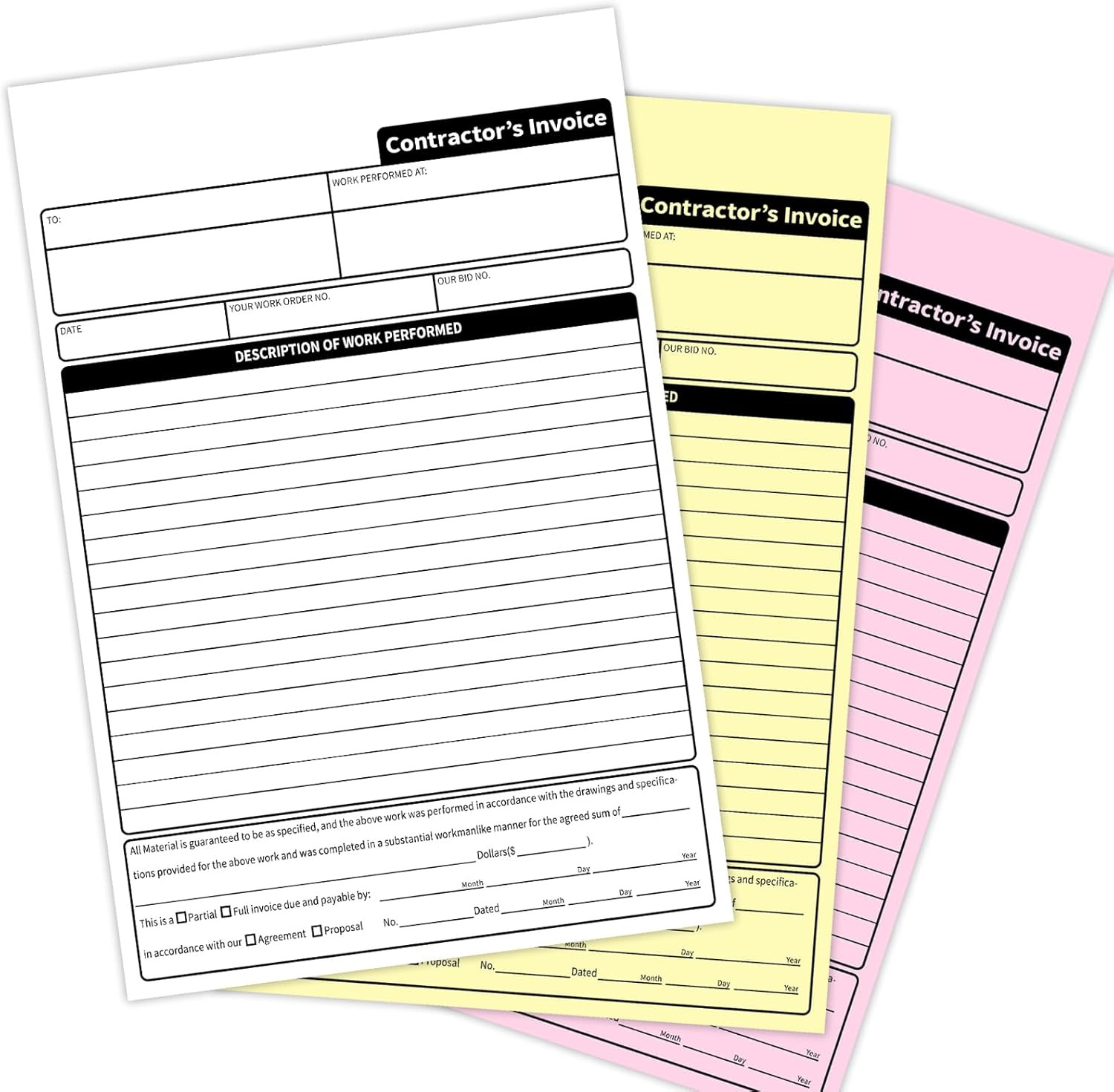 Contractor Invoice Books,3 Part Carbonless Contractor Estimate Book,Work Order R