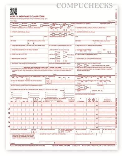 CMS 1500 Insurance Claim Forms 500 Sheets 20 lb White Paper USA Made