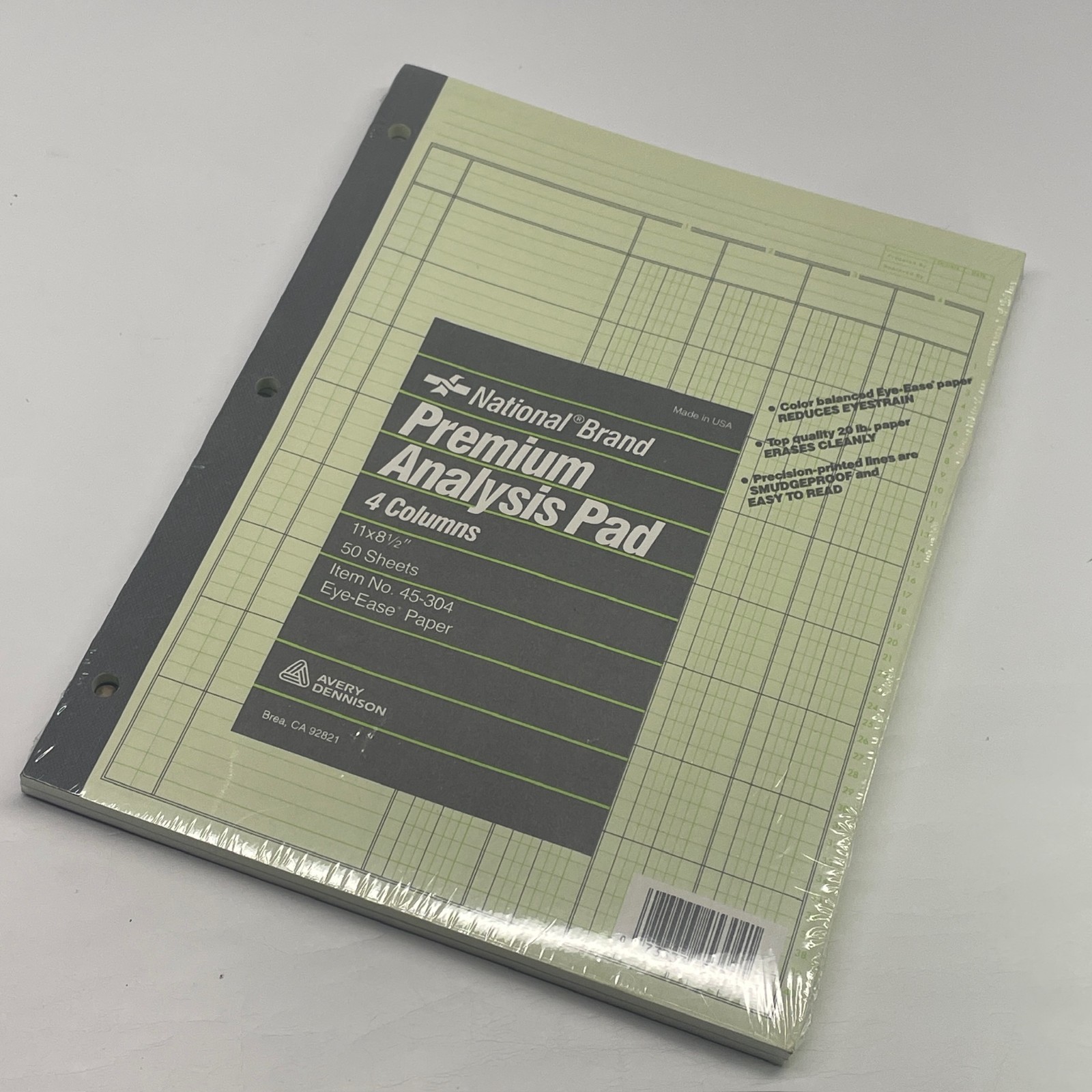 National Brand 45-304 Analysis Pad 11×8.5 Eye-Ease Paper 4 Columns AveryDennison