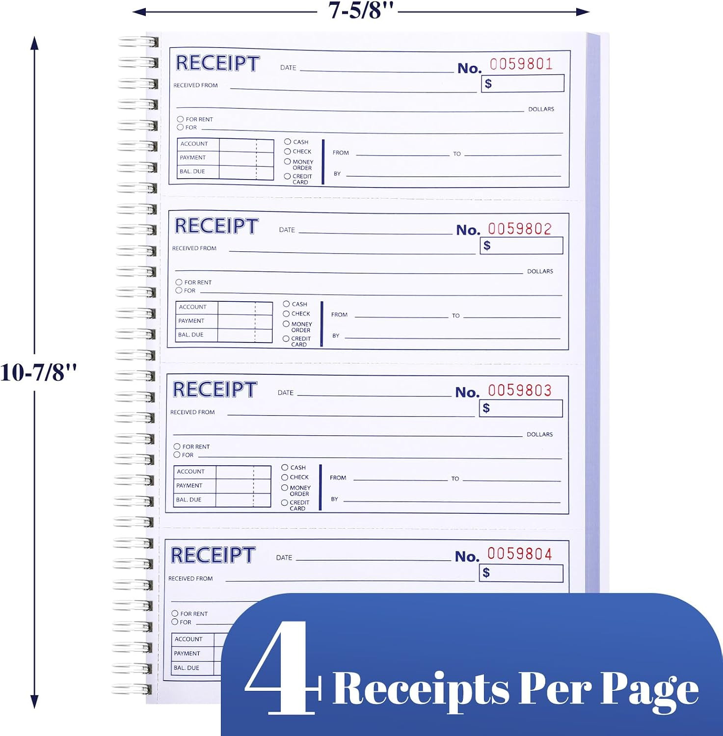 6 Pack Receipt Books with Carbon Copies, Rent Receipt Book, 2-Part Carbonless, 7