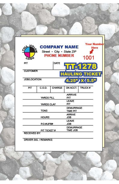 HAULING INVOICE Custom Printed 2 or 3 Part Carbonless Paper
