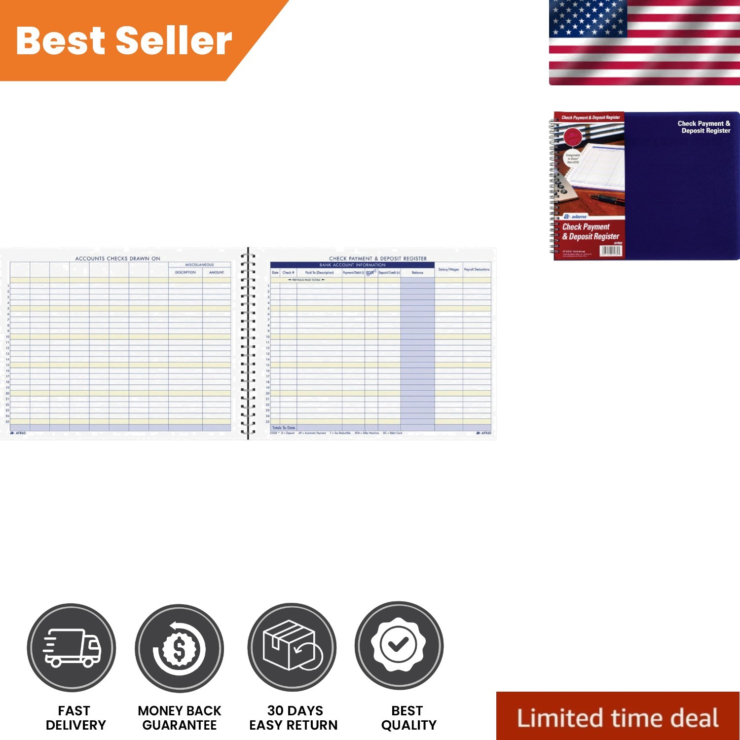 Durable 8-1/2″ x 11″ Check Deposit Register: 44 Pages for Financial Clarity