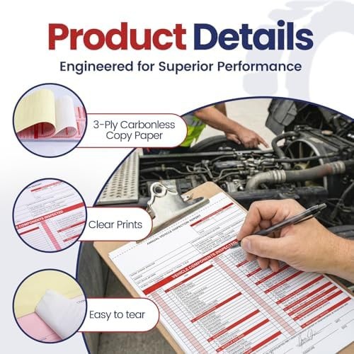 Annual Vehicle Inspection Record Kit – 3-Part NCR Forms (30 Sets) + High-Visi…