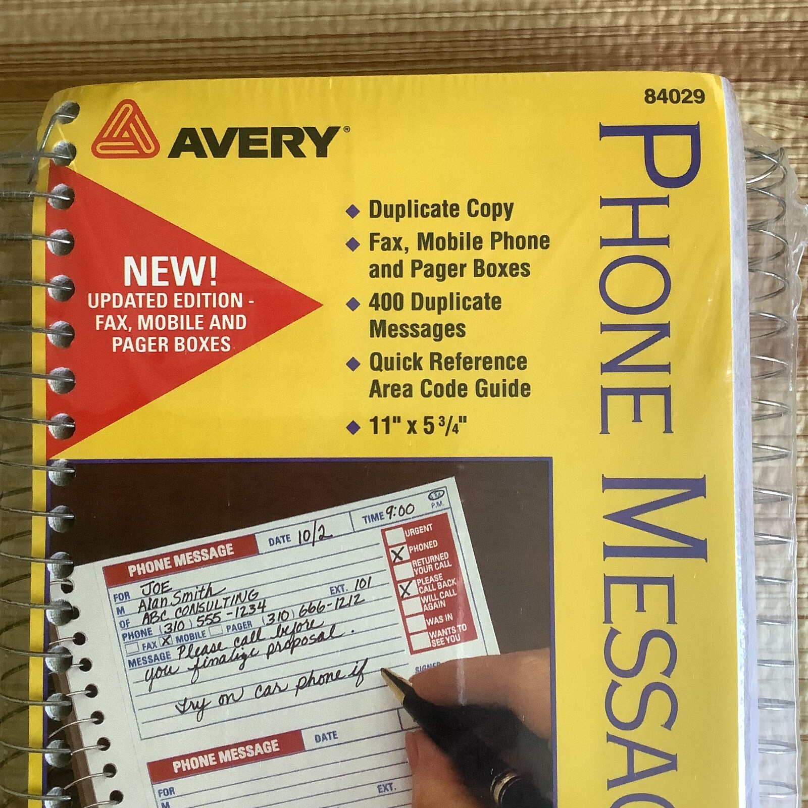2ct Avery Spiralbound Phone Message Book Duplicate Carbon Copy Record 84029 NEW