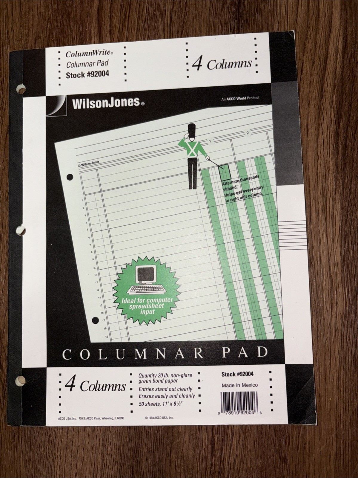 Wilson Jones Columnar Pad 4 Column 49 Pages 11″ X 8.5″ Stock #92004 Vintage 1993