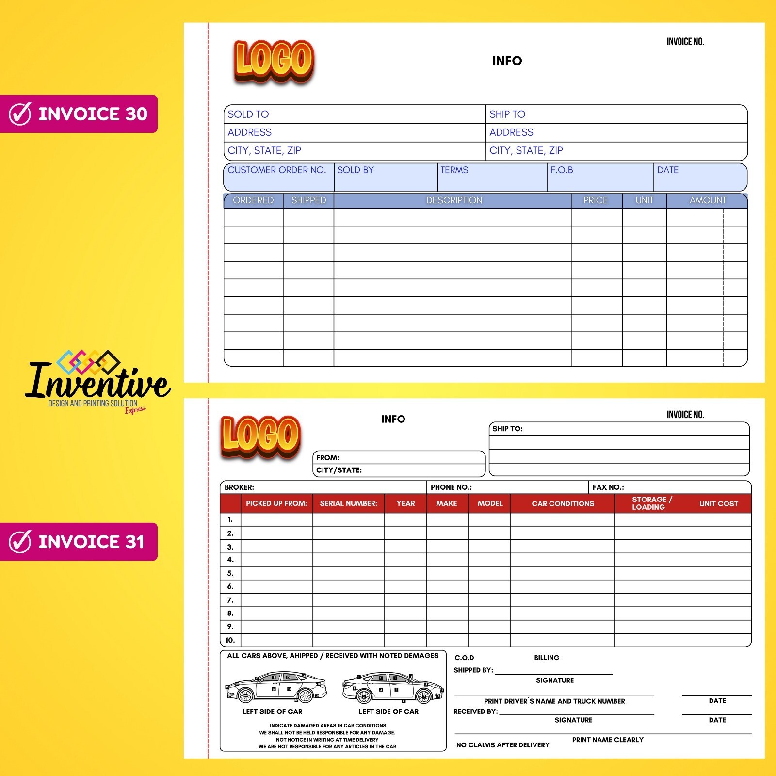 Custom sales notes/invoices for your business free design8.5×5.5″ passing paper.