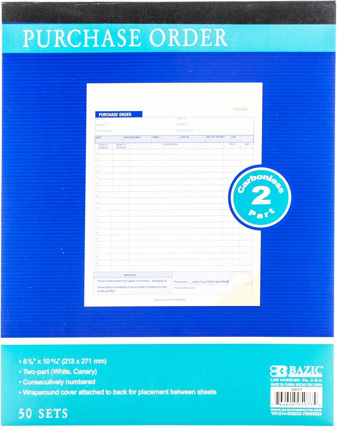 Purchase Order Book, 50 Sets 8 3/8″ X 10 11/16″ 2-Part Carbonless, White & Bound