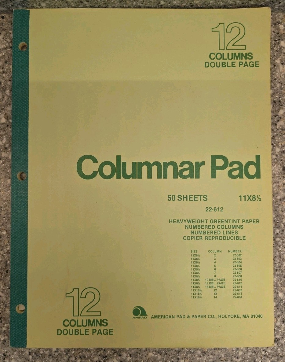 American Pad & Paper Columnar Pad 50 Sheets 12 Column Double Page Accounting