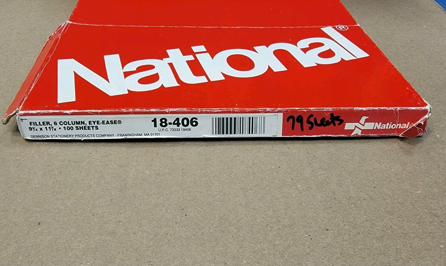 79 Sheets National Brand 18-406 Filler General Ledger Eye Ease W/ Retail Box VTG