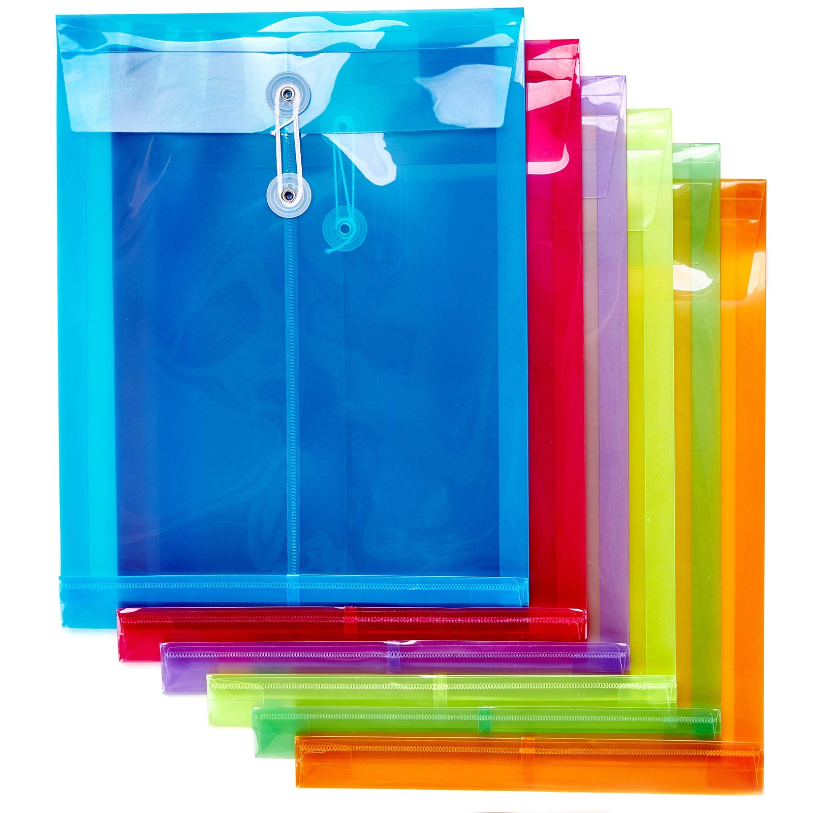 6 Pack Plastic Envelopes Poly Expandable Assorted Colors 6