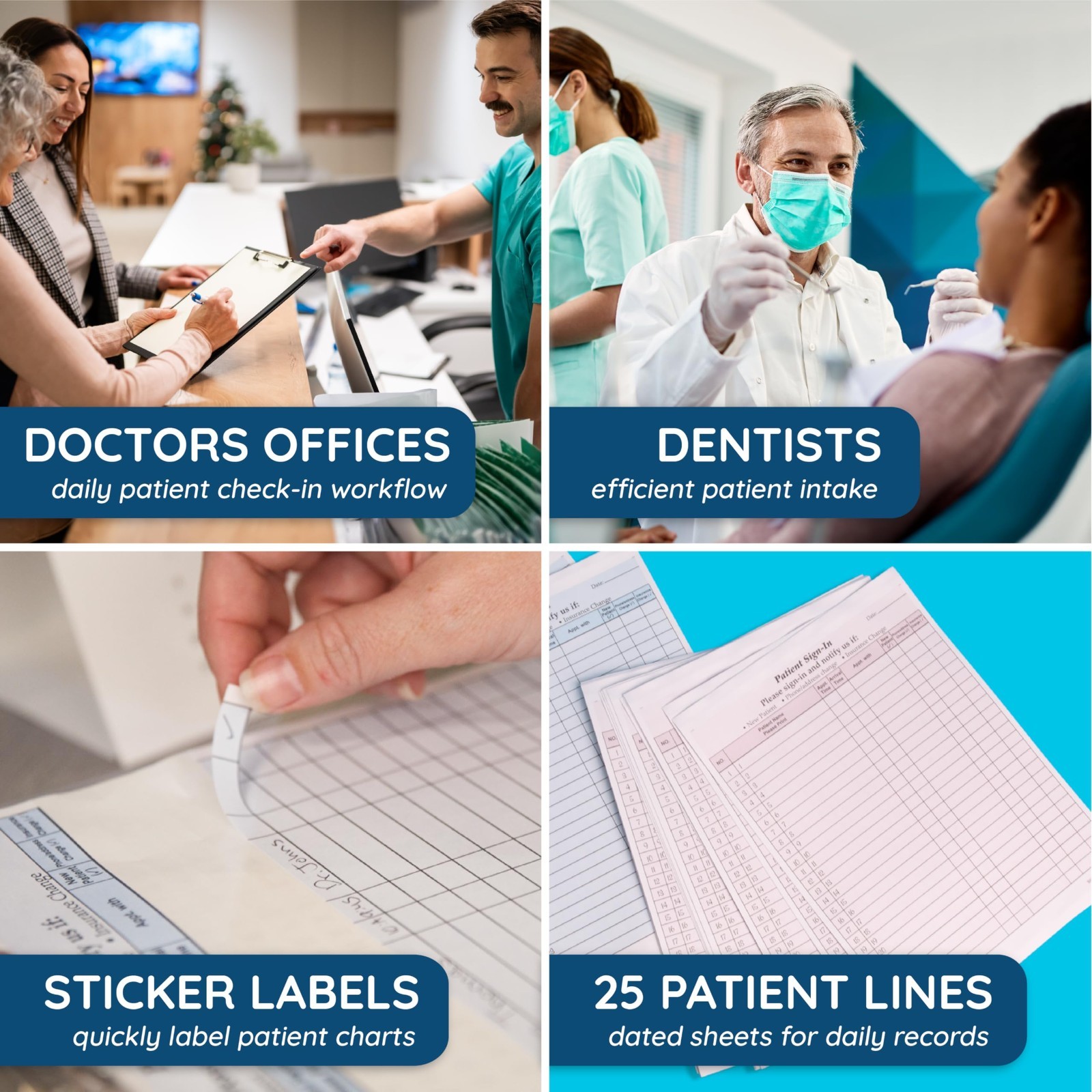 125 Patient Sign-In Sheets, Carbonless 3-Part Forms, HIPAA Compliant, Burgundy,