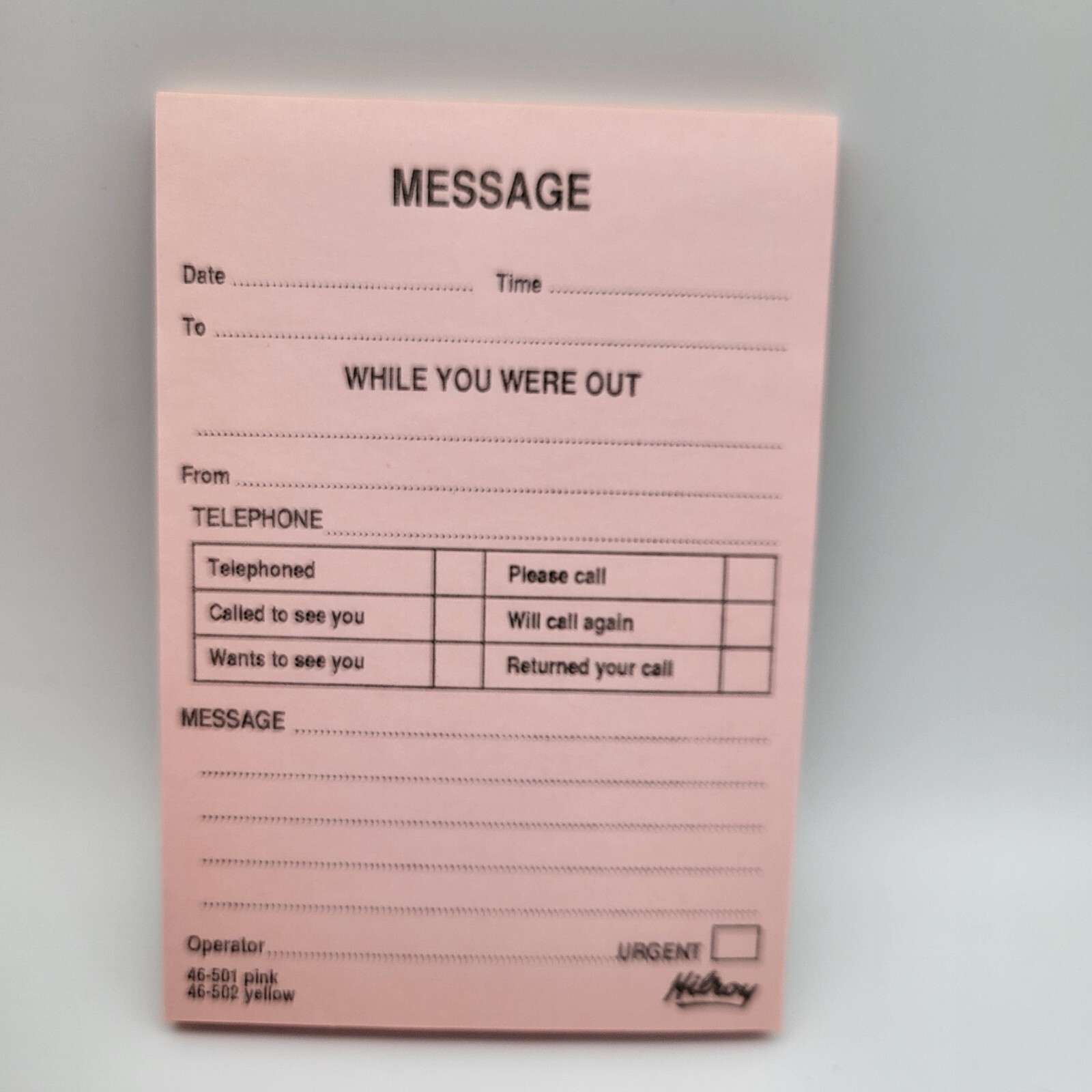 Hilroy Telephone Message Pad Pink NOS