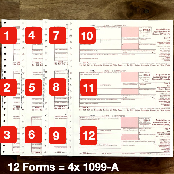 1099-A 2022 – 12 Forms *3 Forms Per 1099-A* SAME DAY FREE & FAST SHIPPING!
