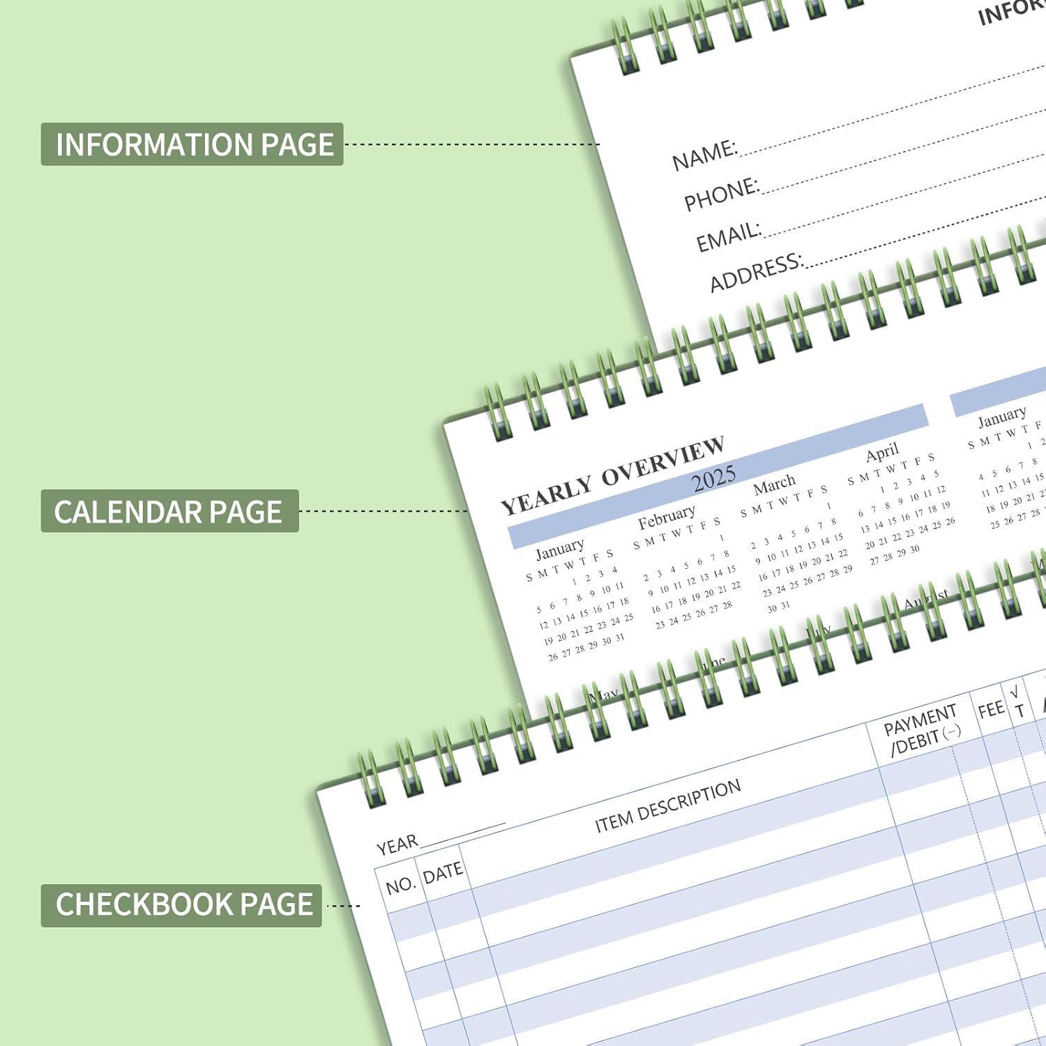 Wide Edition Checkbook Register 1664 Entries Spiral Bound Personal Ledger Green
