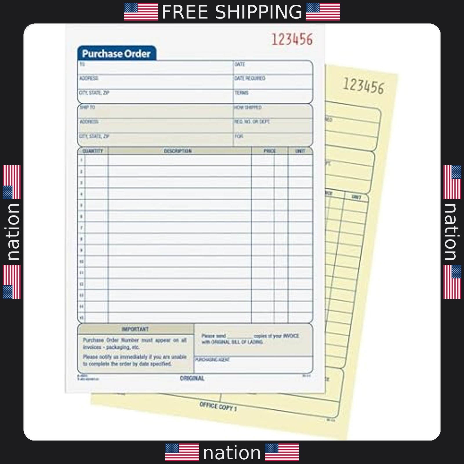 Adams 2-Part Carbonless Purchase Order Book, 50 Sets, 5-9/16 x 8-7/16 Inches