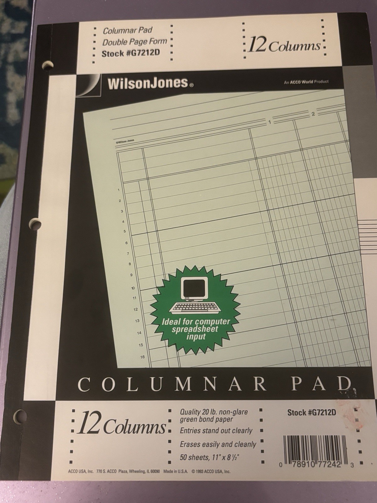 Wilson Jones Columnar Pad G7212D 12 Columns 50 Sheets 8.5 X 11 Inches