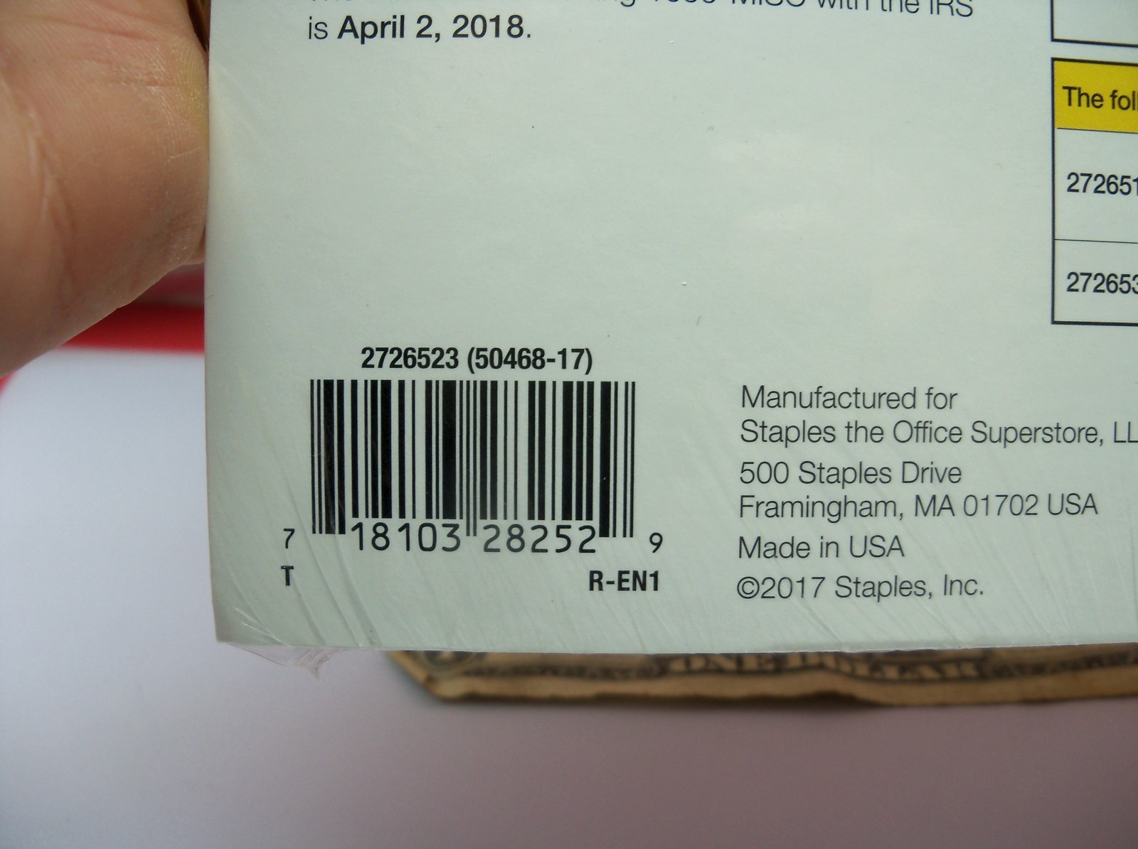 2017 Staples 1096 Summary Transmittal Forms 10 1-part Forms per Package USA NEW