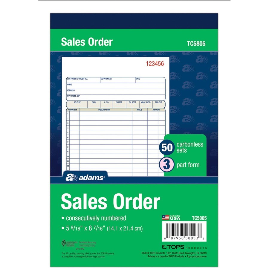 Adams TC5805 Carbonless Sales Order Books 50 Sheets 3 Part 8.43×5.56