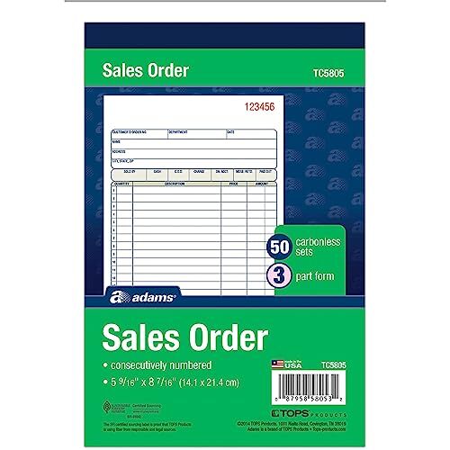 3-Part Carbonless, White/Canary/Pink, 5 1 Count (Pack of 1) Sales Order Book