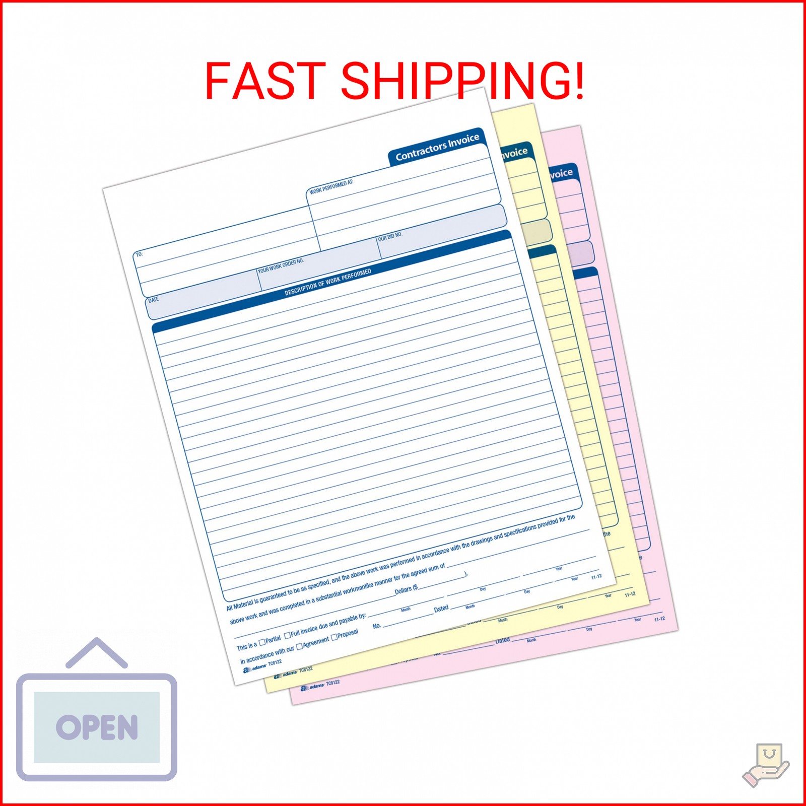 Adams Contractor’s Invoice Book, 3-Part, 50 Sets per Book, 50 Pages (ABFTC8122)