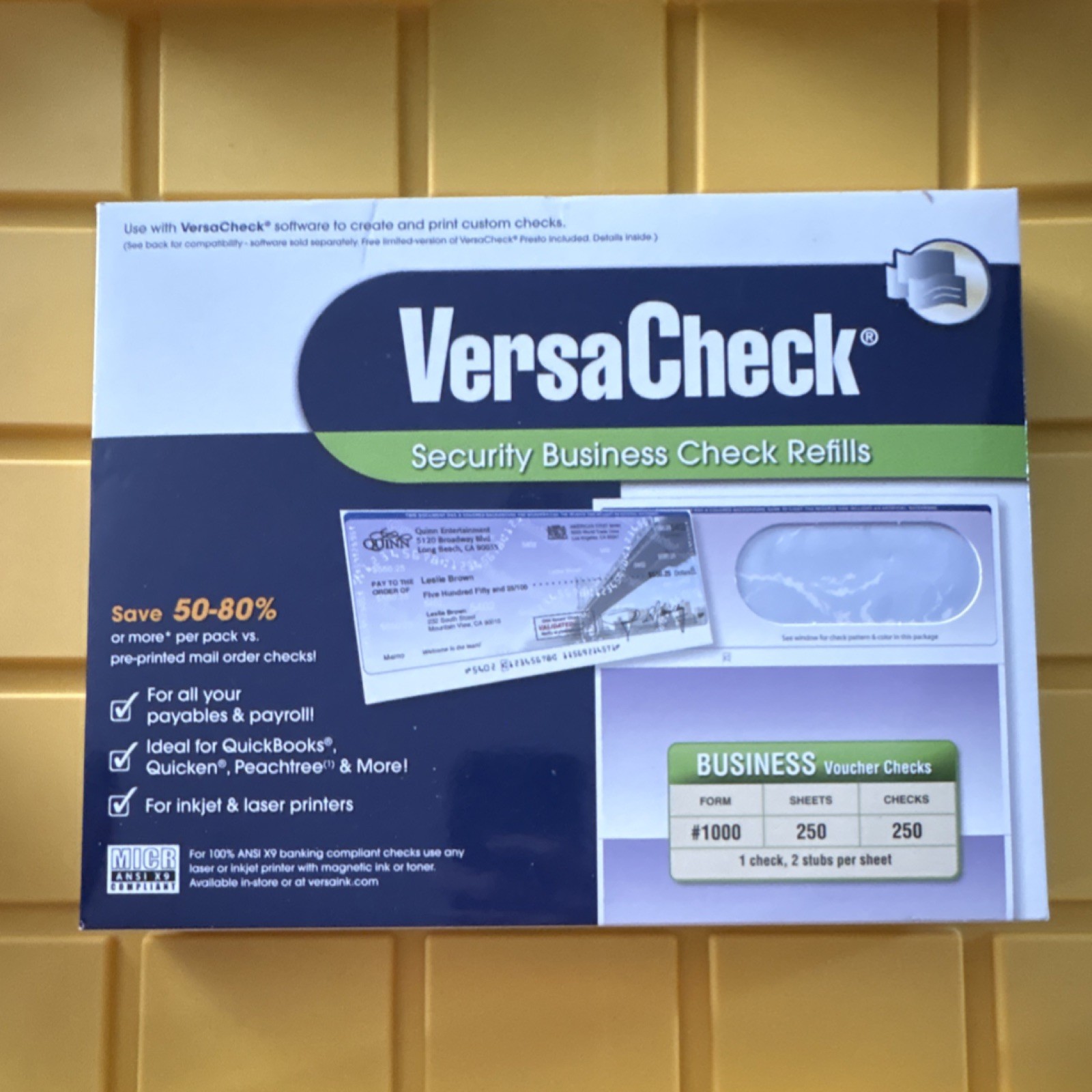 VersaCheck Security Business Voucher Checks #1000 250 Sheets 250 Checks