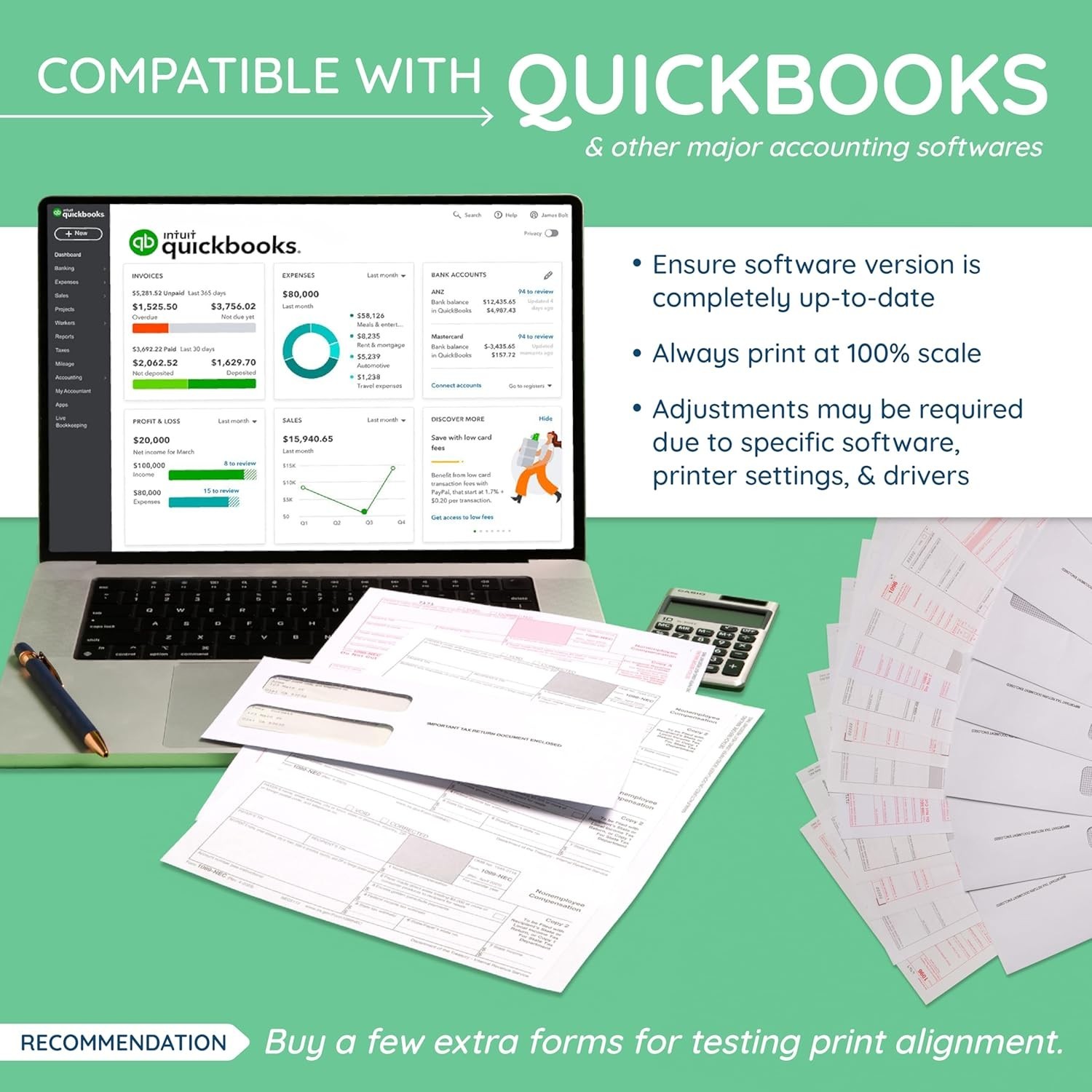 Complete 2025 1099 MISC Tax Forms Kit with Self-Seal Envelopes – 50 Included