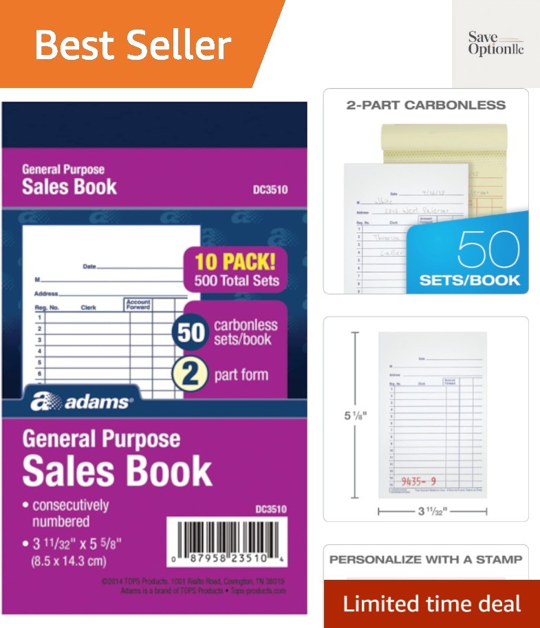General Purpose Sales Book, 2-Part, Carbonless, White/Canary, 3-11/32 x 5-5/8…