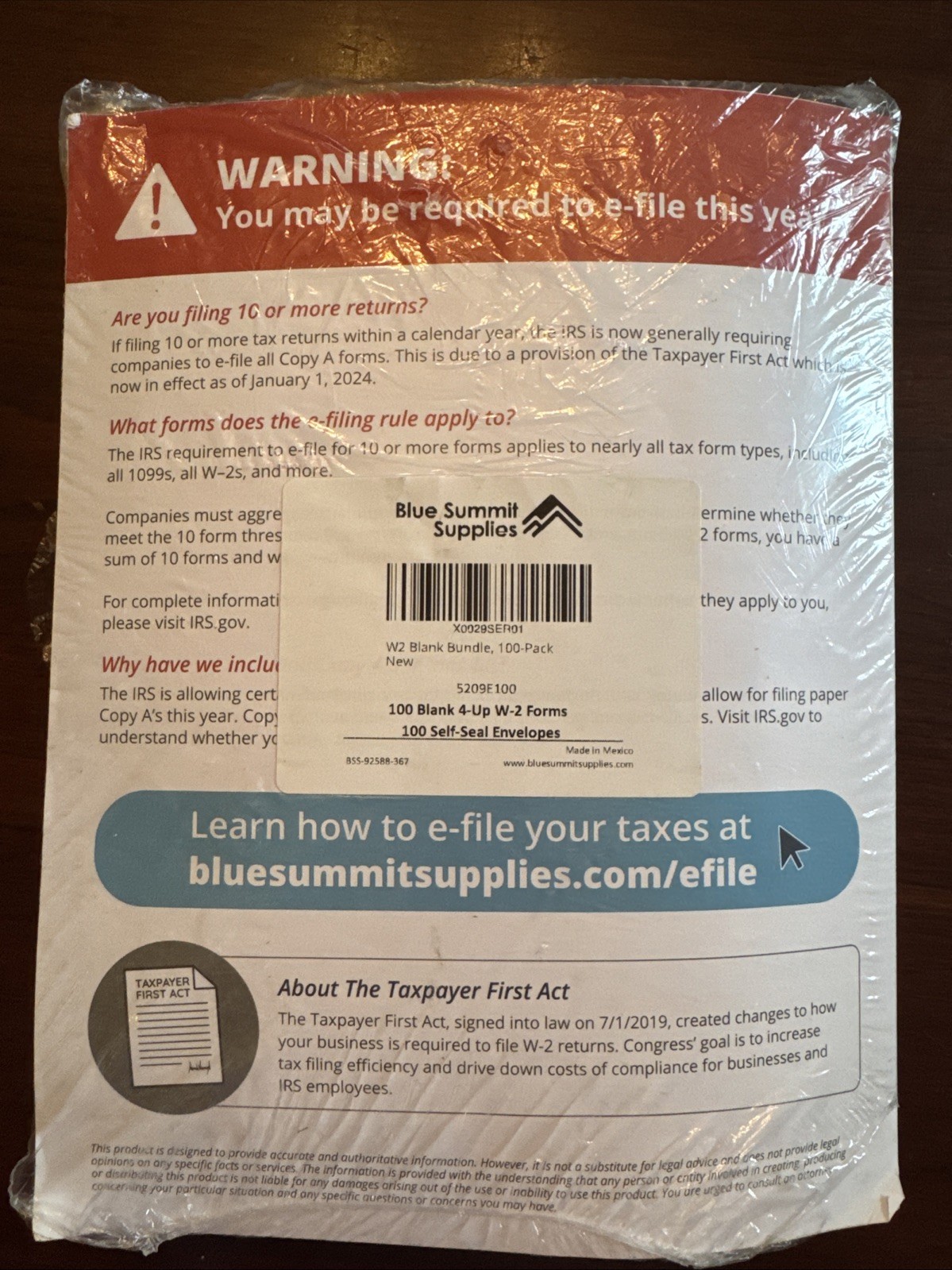 Blue Summit Supplies 4 UP W-2 Tax Forms – 100 Blank Employee Forms & Envelopes