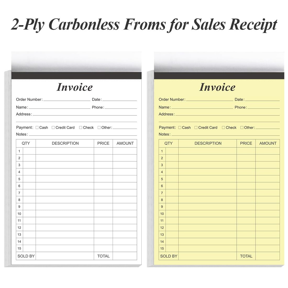 Invoice Receipt Book 2-Part Carbonless 5.5″ x 8.5″ 50 Sheets for Small Business