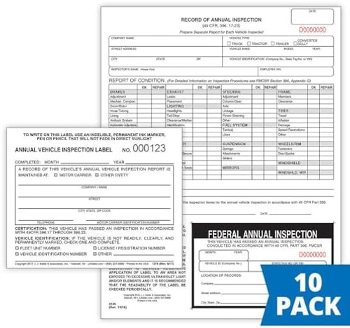 J. J. Keller 10-Pack, Record of Annual Inspection Form with Inspection Label …