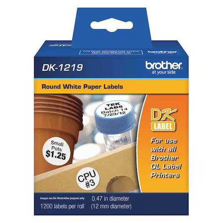 Brother Dk1219 Die Cut Circle Cartridge, Black/White, Labels/Roll: 1200