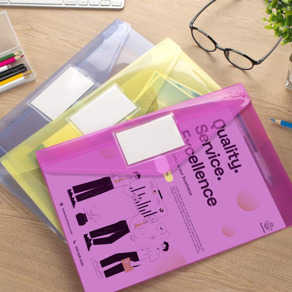 Sooez 24 Pack File Folders, Clear Poly Envelopes Plastic Multicolored