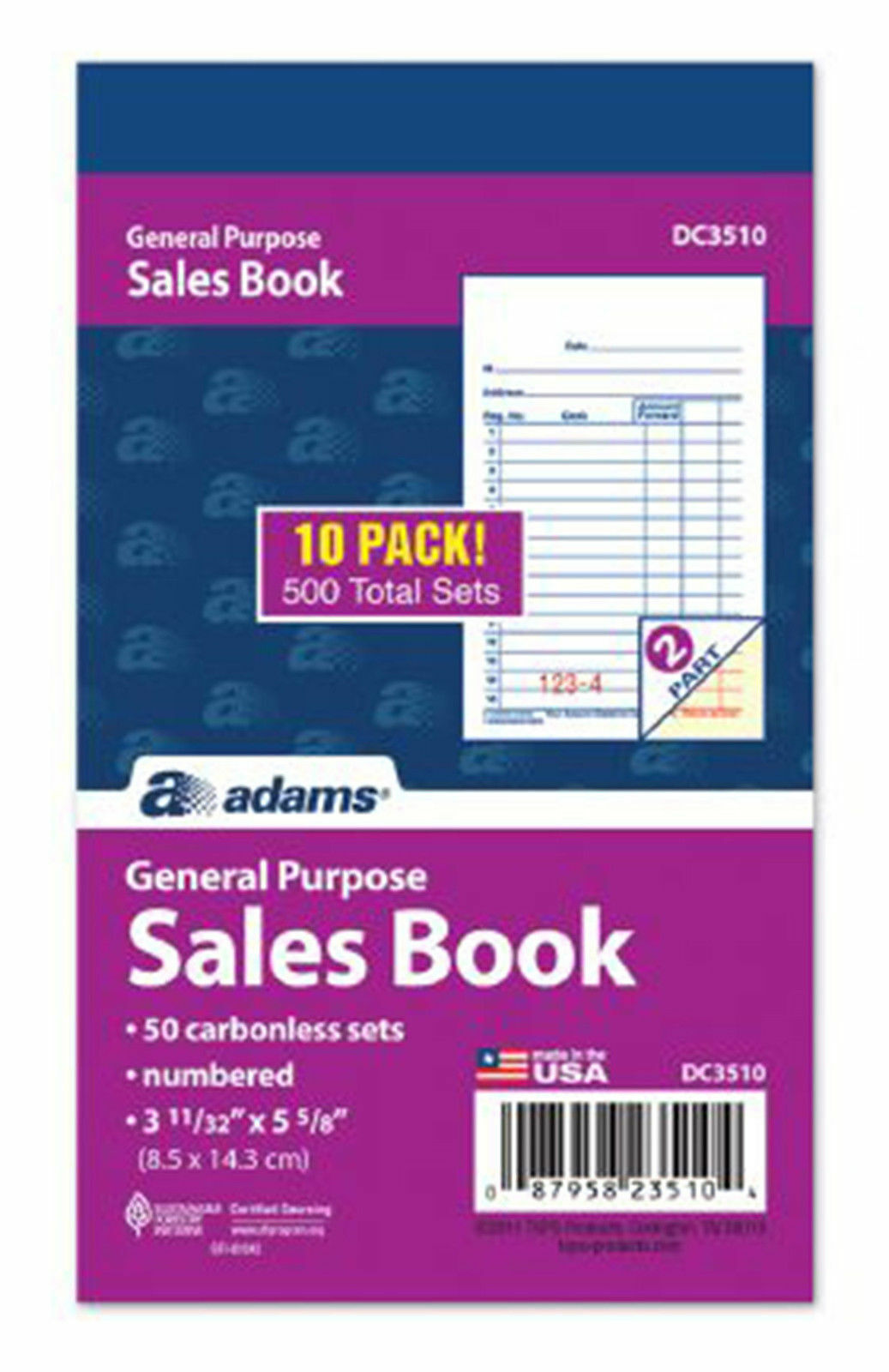 ABFDC3510 DC3510 Adams Sales Book, Carbonless, 100 Books 3-11/32″ x 5-5/8″