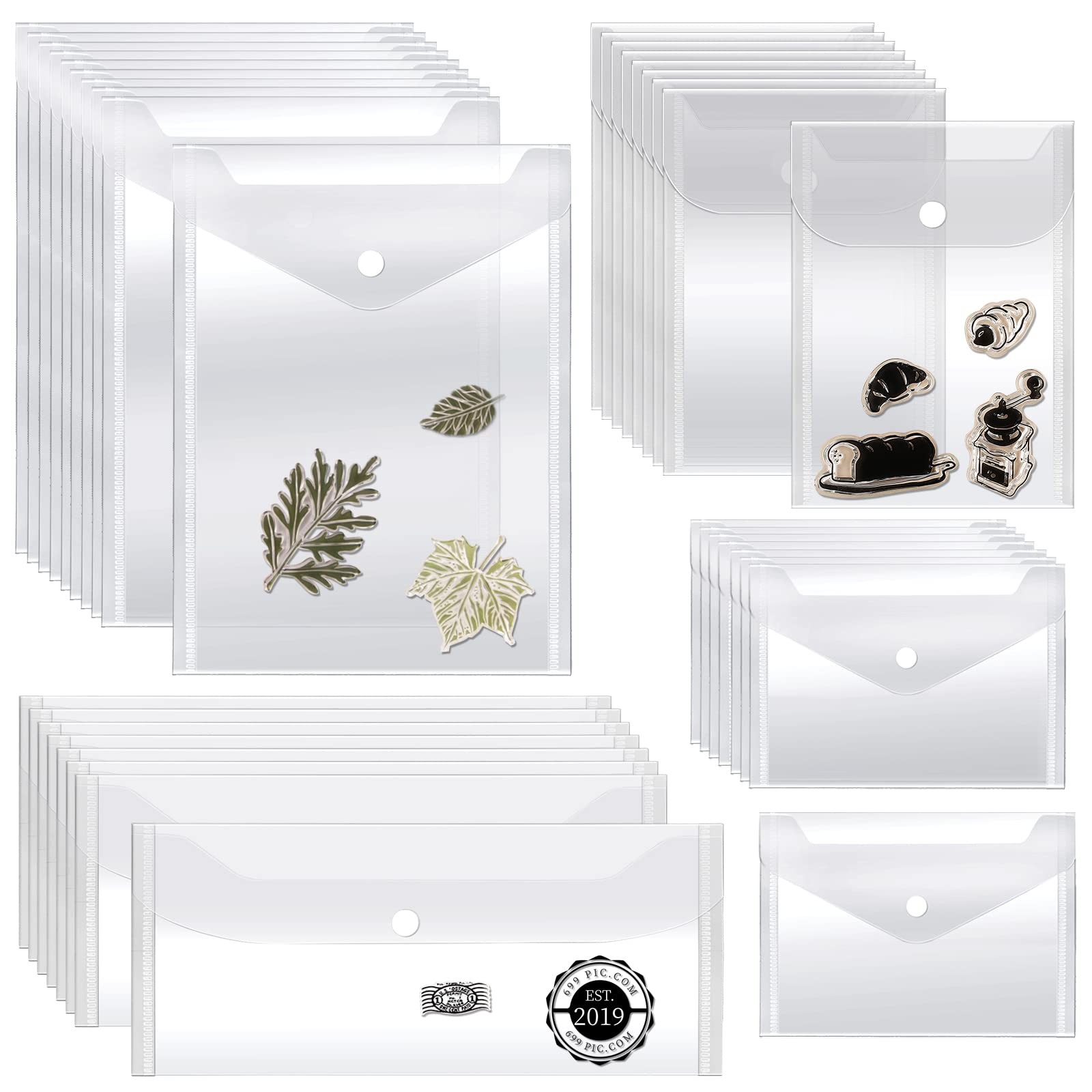 Vmiapxo 40 Pack Stamp and Die Storage Pockets, Reusable Mixed Size, Clear