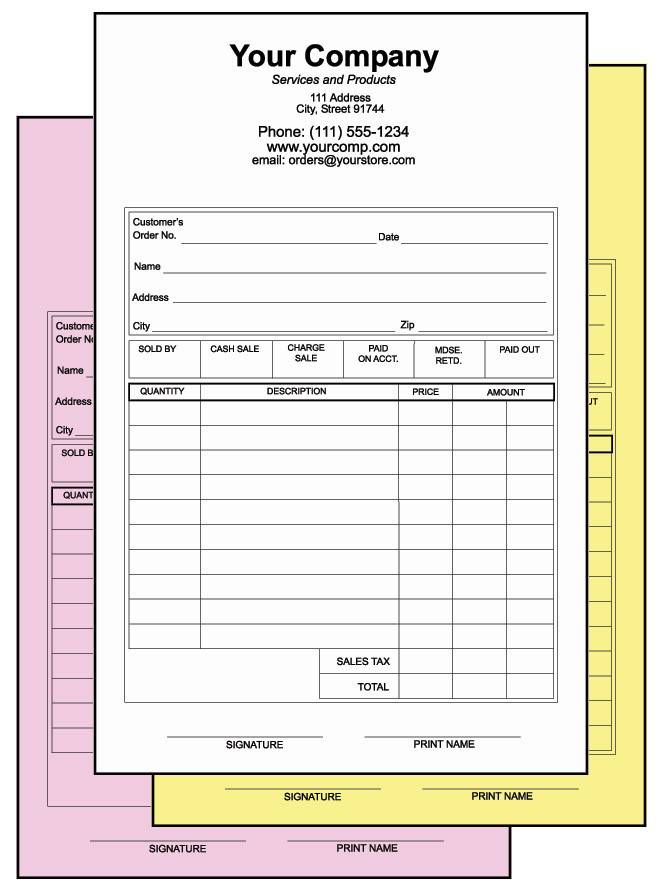 500 Qty 3-part Carbonless NCR Forms – Sales Receipts – Quality Custom Invoices