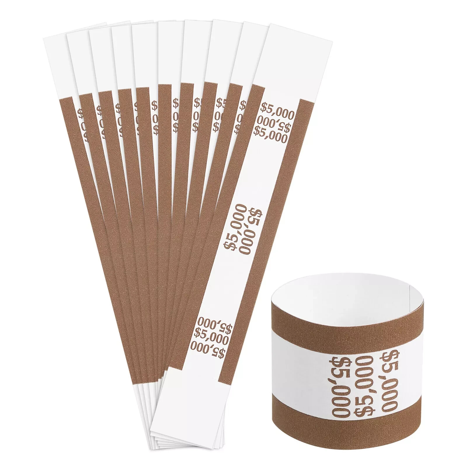 10 Self-Sealing Brown Bill Straps Holds $5000 Bill Wrappers Currency Bands