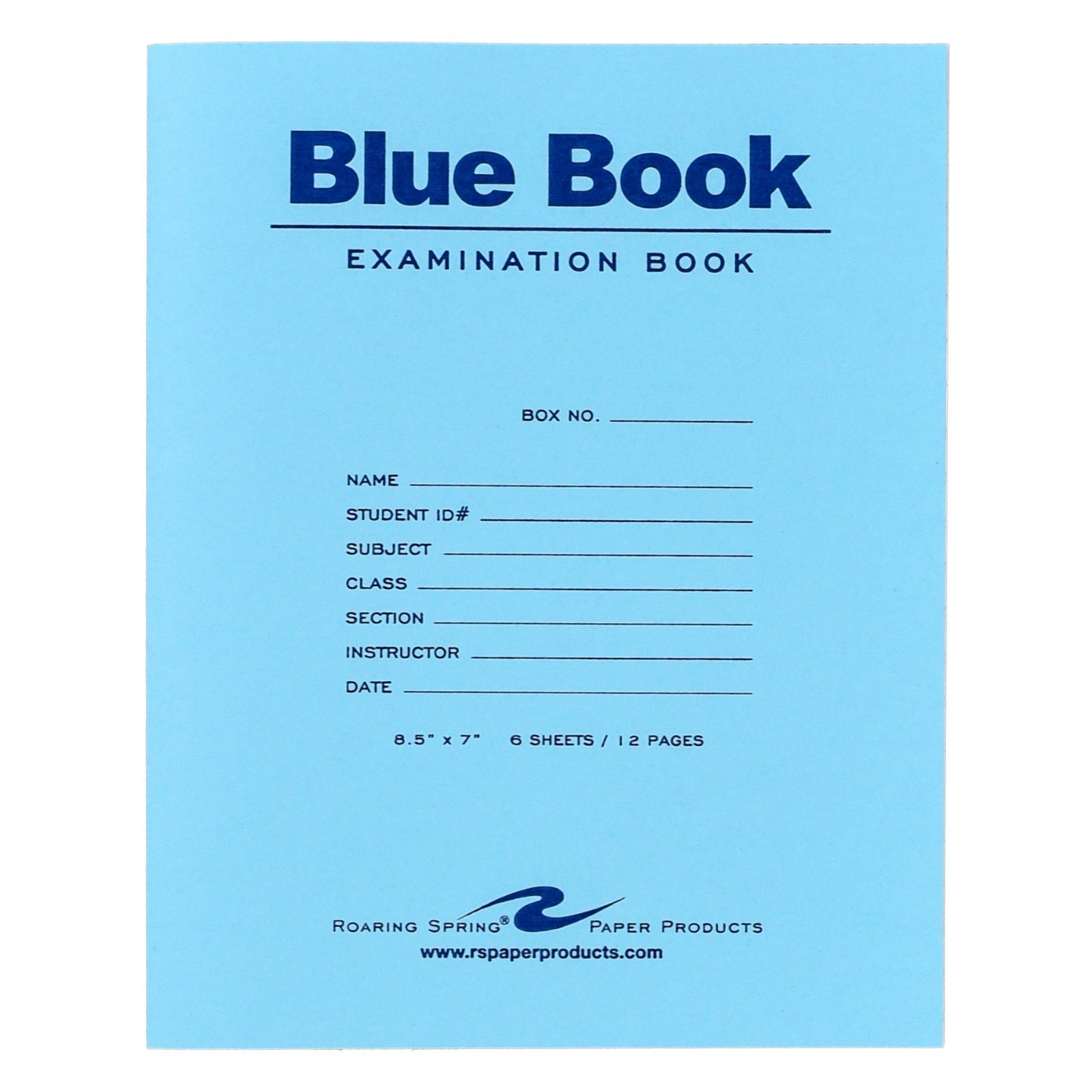 Blue Book Examination Book 77511, 8.5 x 7″, 6 Sheets (12 Pages), Pack of 10