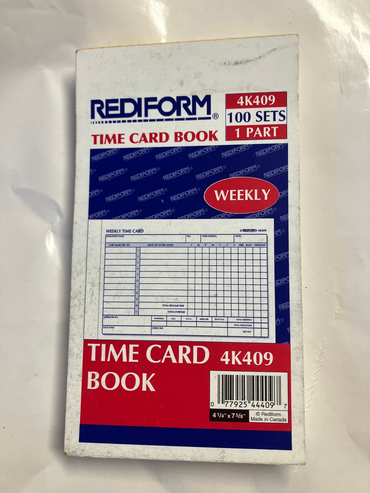 Rediform Weekly Timecard Pad 1-Part 100 Timecards 4-1/2″x7″ Office Employee