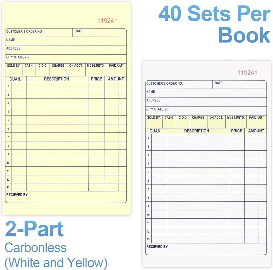 4 Pack Receipt Book, 4.17Inx7.2In Receipt Book with Carbon Copies, 2-Part Carbon