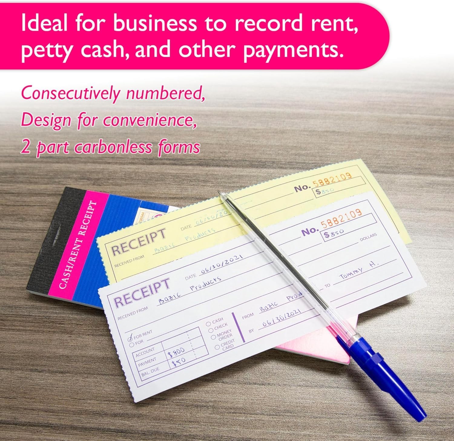 Portable 2-Part Carbonless Receipt Book: 50 Sets for Efficient Record Keeping