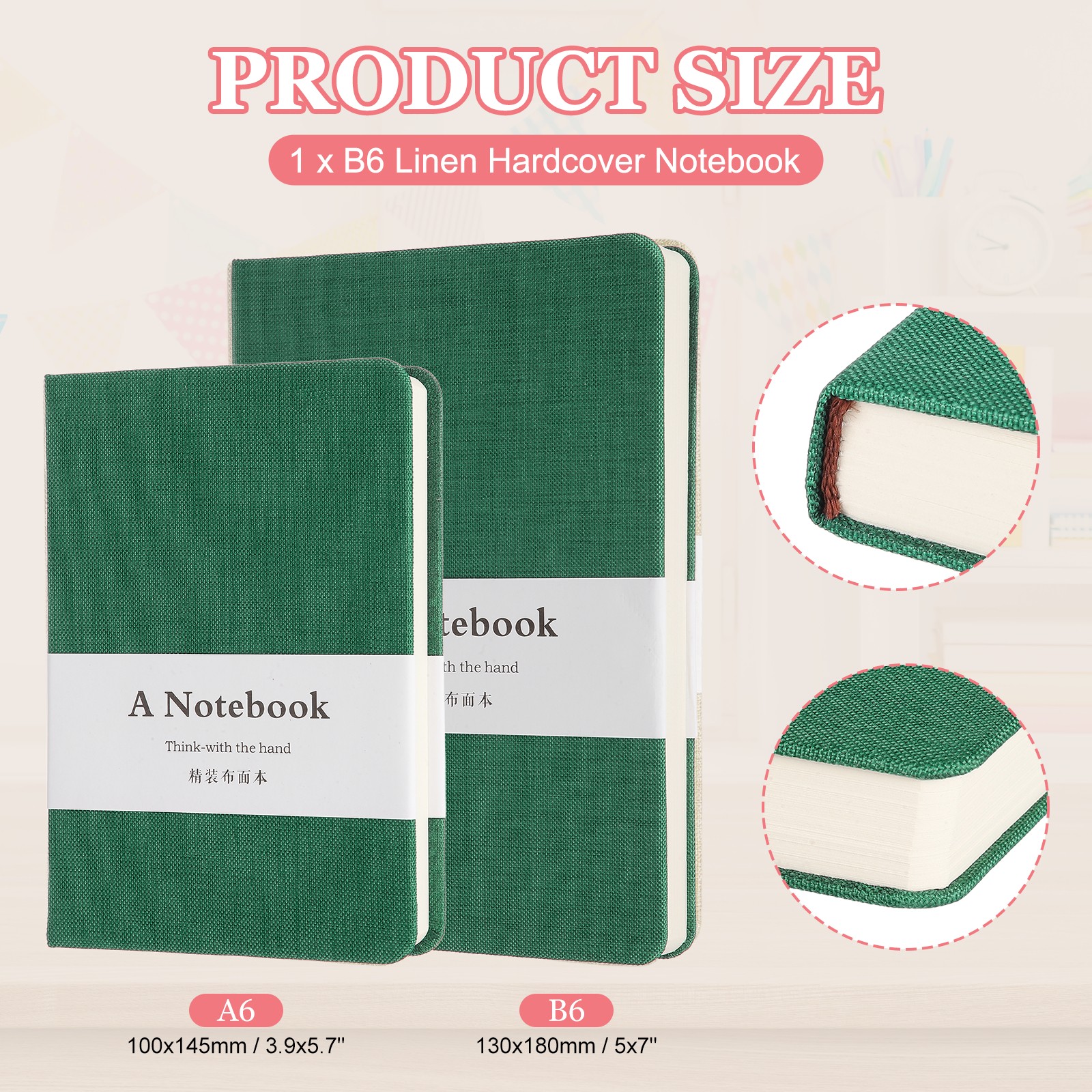 Linen Journal Notebook, 256 Pages 100 Gsm B6（5×7） Hardcover (Mountain Green)