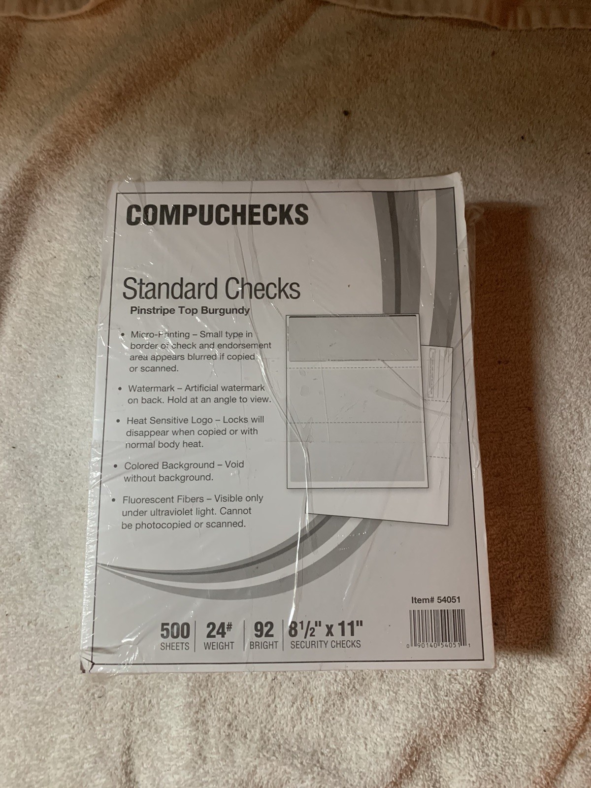 COMPUCHECKS 54051/ 500 sheet STANDARD Security CHECKS pinstripe ￼top Burgundy ￼