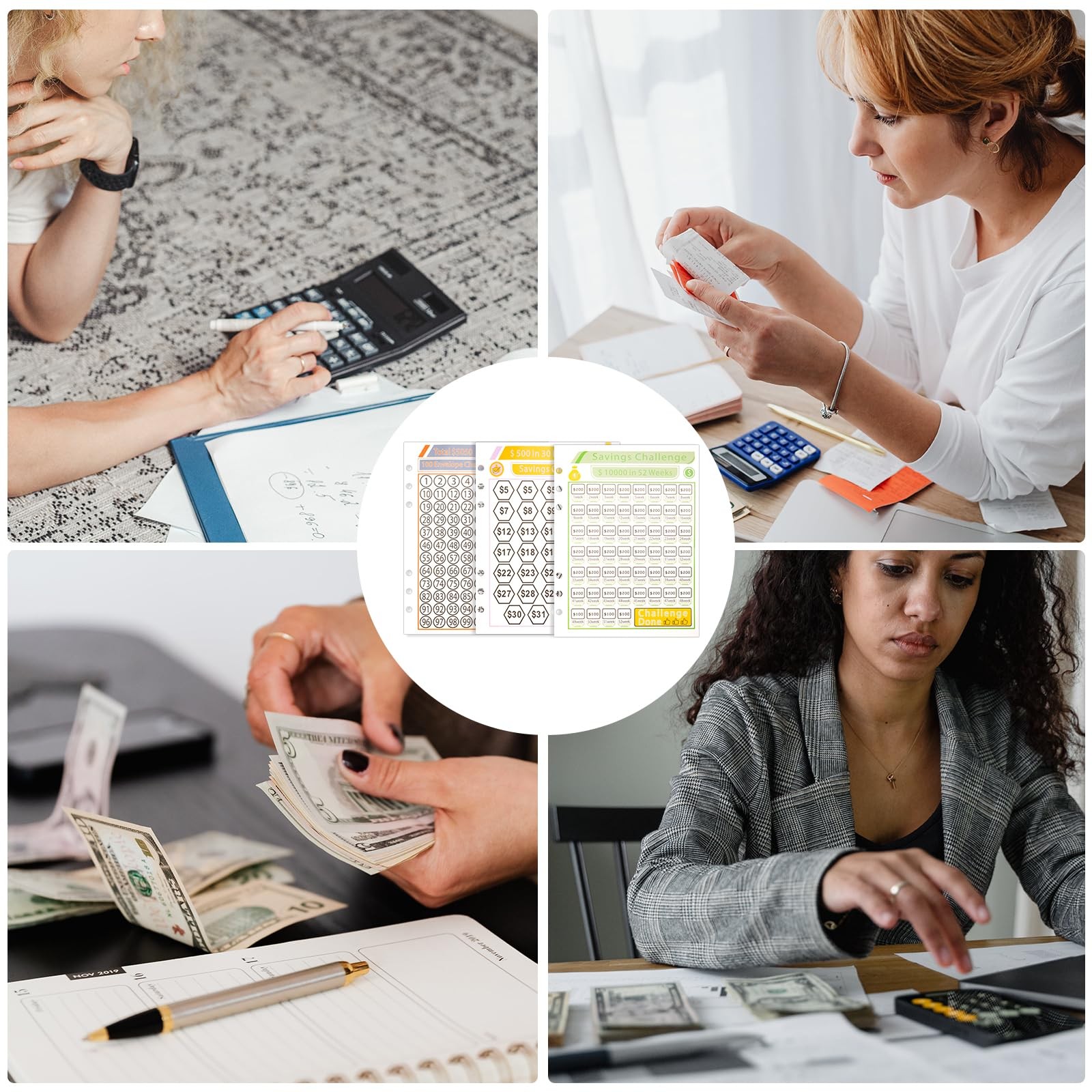 NQEUEPN Saving Money Challenge Tracker Sheets, 18pcs, 100 Day, 7.87×5.98 inch,